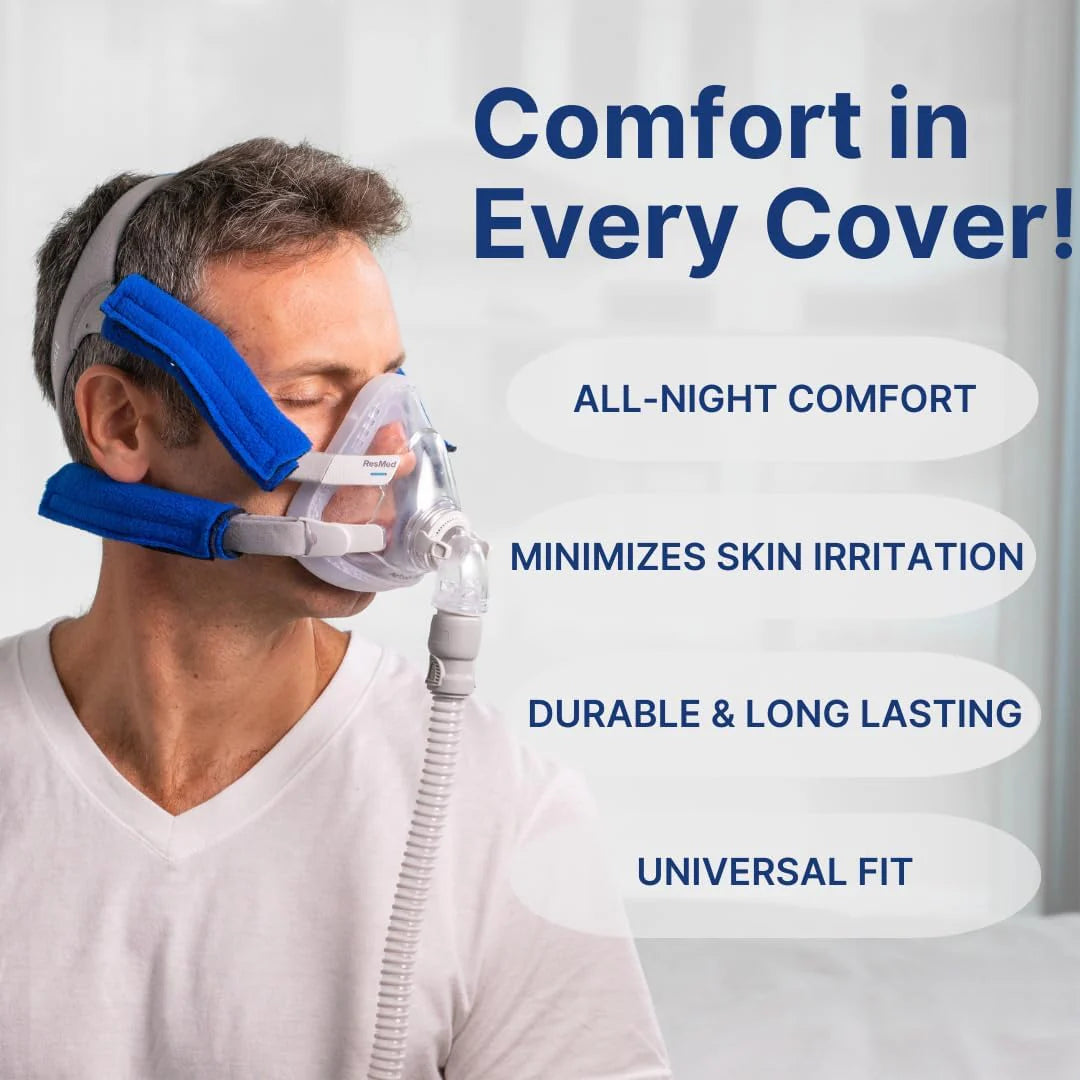 CPAP Strap Covers 4 Pack - Universal Fit for All CPAP Masks (Blue)