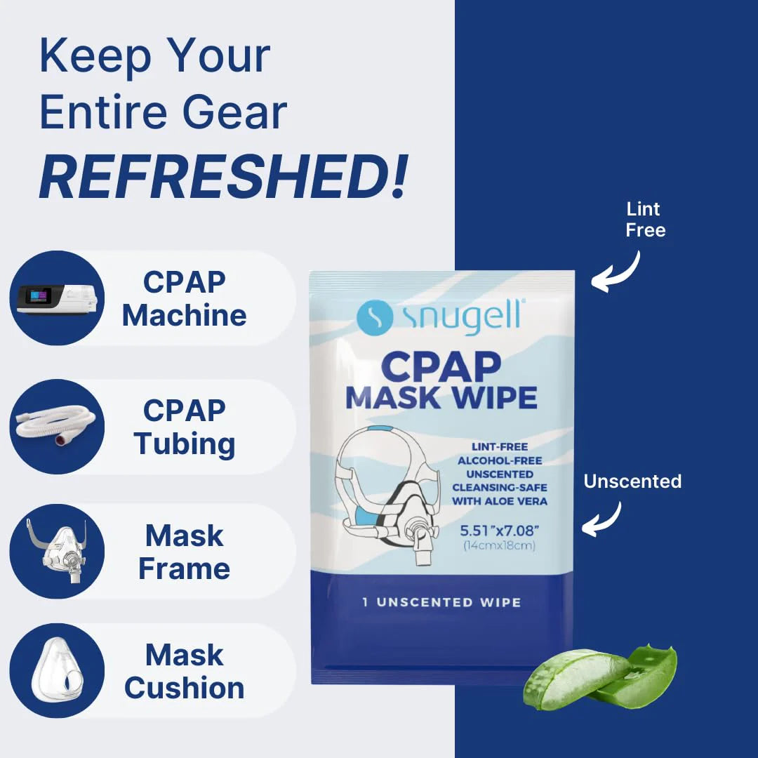 Snugell Unscented Individual CPAP Mask Wipes – Travel-Friendly 40-Pack– Lint & Alcohol-Free,Skin-Safe with Aloe Vera